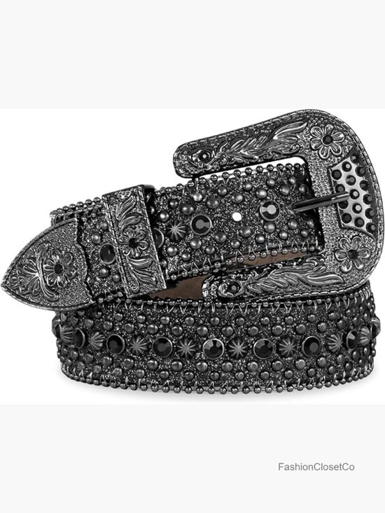 Rhinestone Studded Western Belt with Metal Buckle - 1.5\